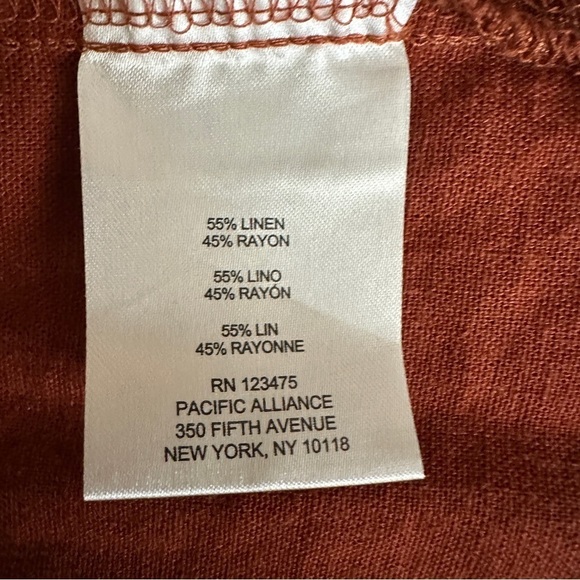 Ellen Tracy Top Womens Large Orange Metallic Linen Rayon Roll Tab Copper Tunic - Picture 8 of 11